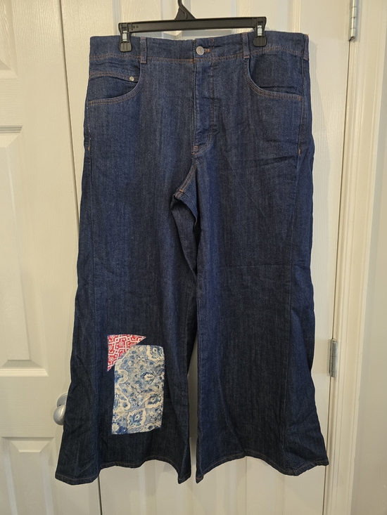 Pilcro Denim - Pilcro Dark Blue Wide Leg Jeans with Patch Accents - 31 Petite